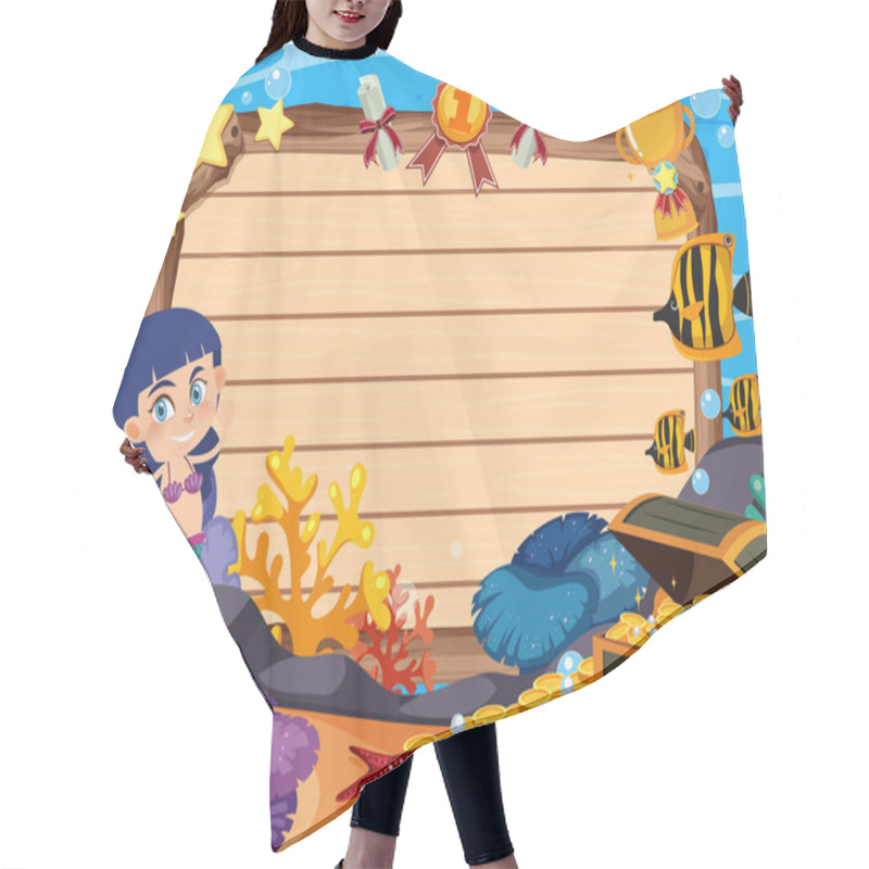 Personality  Banner Template With Mermaid And Golden Coins Under The Sea Hair Cutting Cape