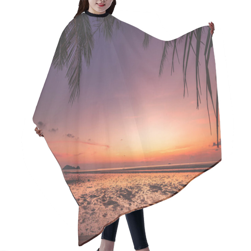 Personality  Beautiful Sunset Silhouette Coconut Palm Tree Hair Cutting Cape