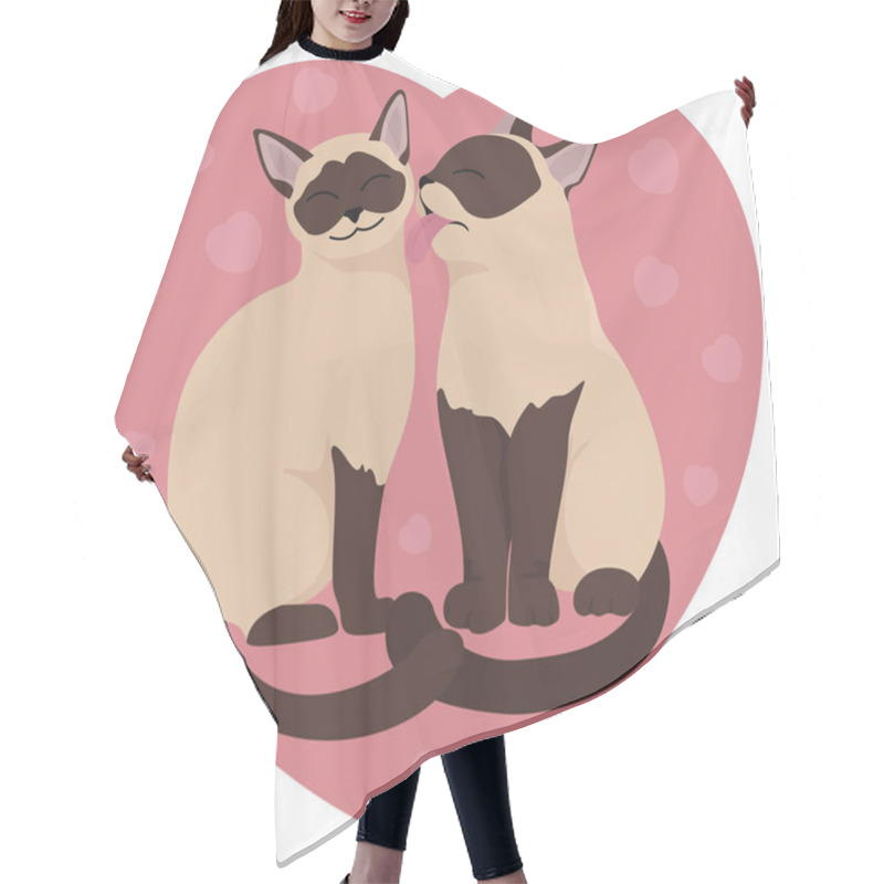 Personality  Two Siamese Cats, Pink Heart. Valentine`s Day Design. Vector Ill Hair Cutting Cape