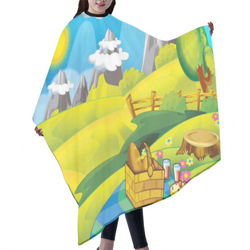 Personality  Cartoon Autumn Nature Background In The Mountains With Space For Text - Illustration For Children Hair Cutting Cape