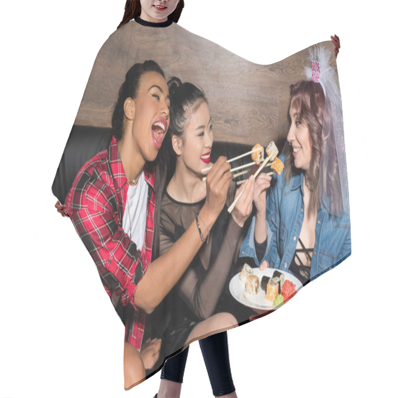 Personality  Multicultural Women With Sushi At Hen Party Hair Cutting Cape