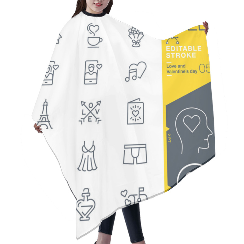 Personality  Lineo Editable Stroke - Love And Valentines Day Line Icons Hair Cutting Cape