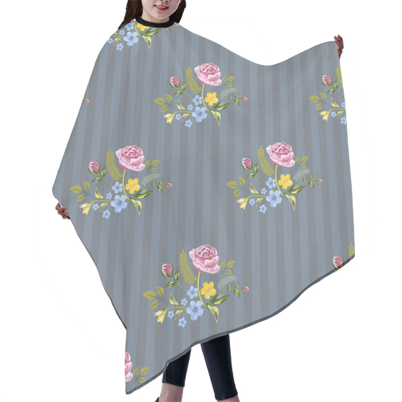 Personality  Seamless Floral Pattern With Pink Roses And Blue Wildflow Hair Cutting Cape