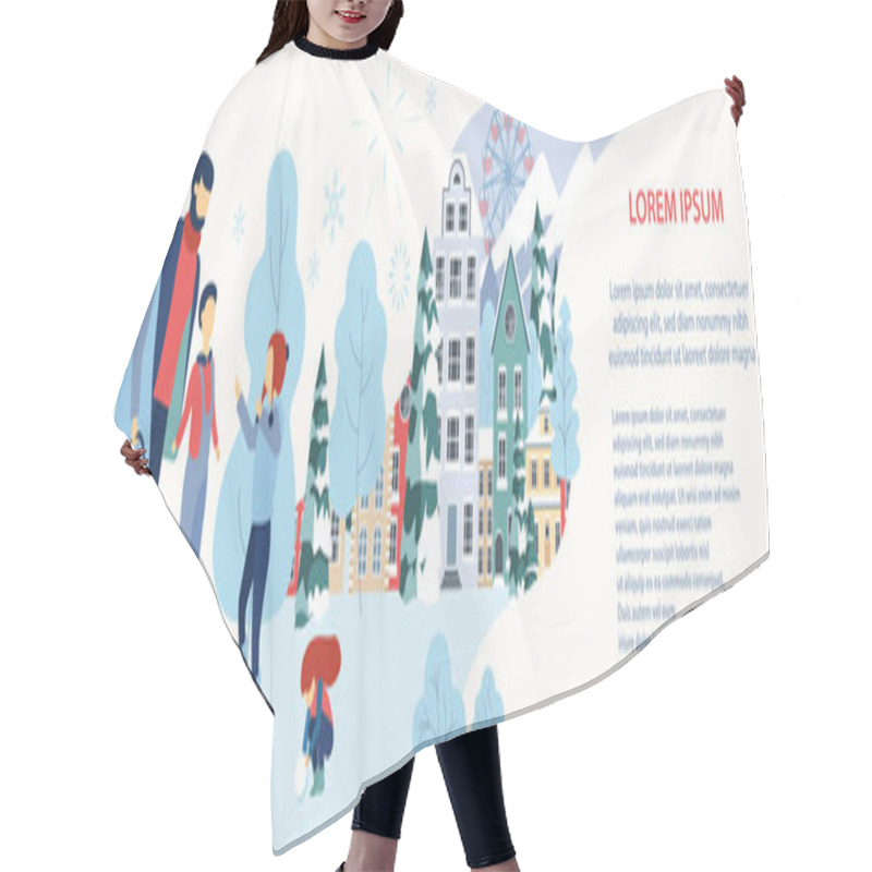 Personality  People Spend Weekend Outdoors In City Park. Winter Urban Banner. Hair Cutting Cape