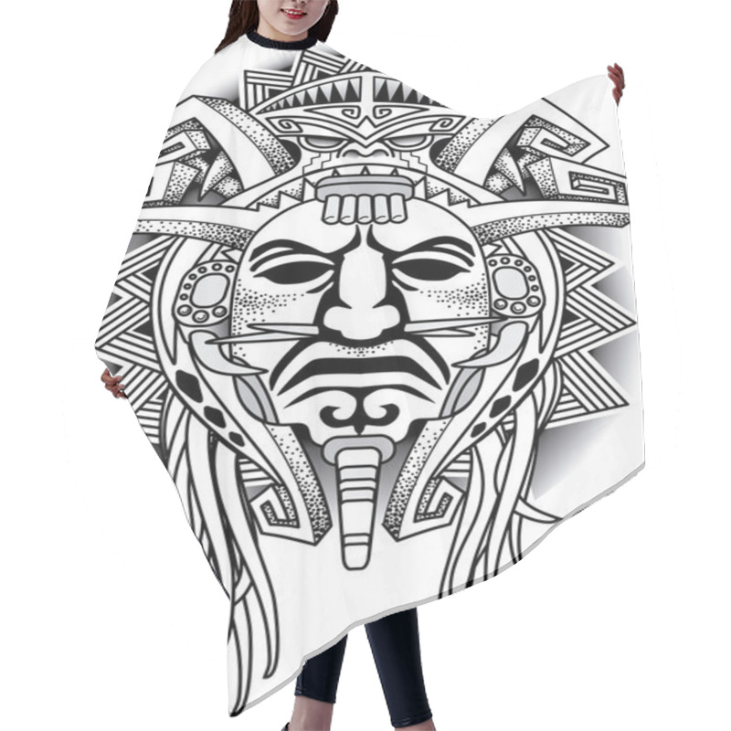 Personality  Warrior Tribal Mask Vector Illustration Hair Cutting Cape