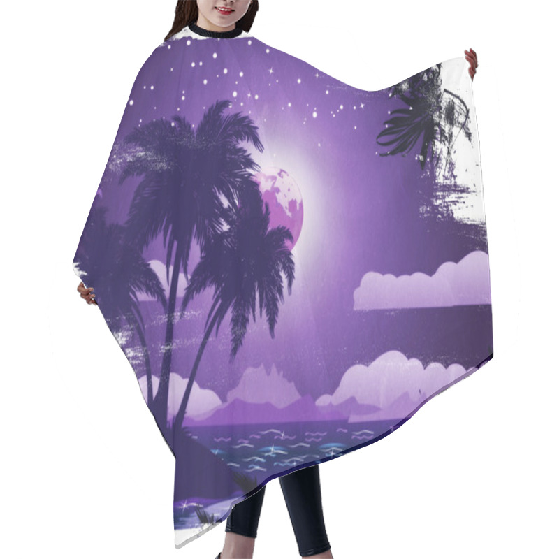 Personality  Grunge Tropical Island At Night Hair Cutting Cape