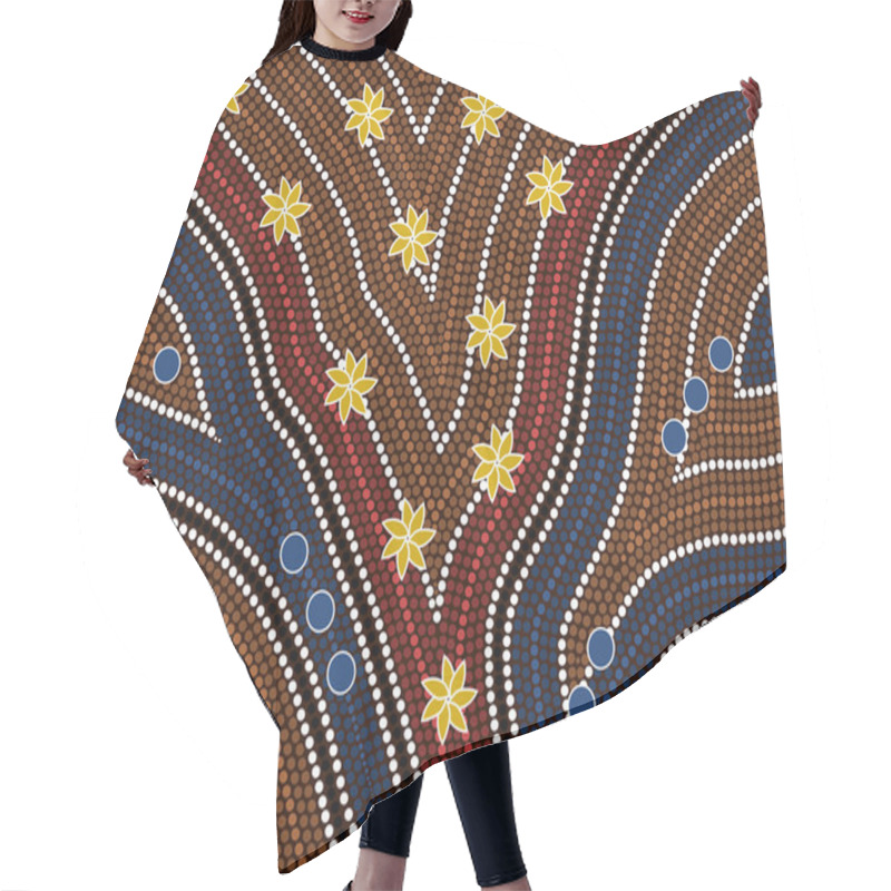 Personality  Illu.based On Aboriginal Style Of Dot Painting Depicting Wet Hair Cutting Cape