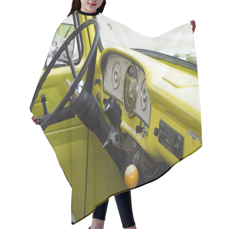 Personality  1970's Yellow U.S. Flag Ford Truck Interior View Hair Cutting Cape