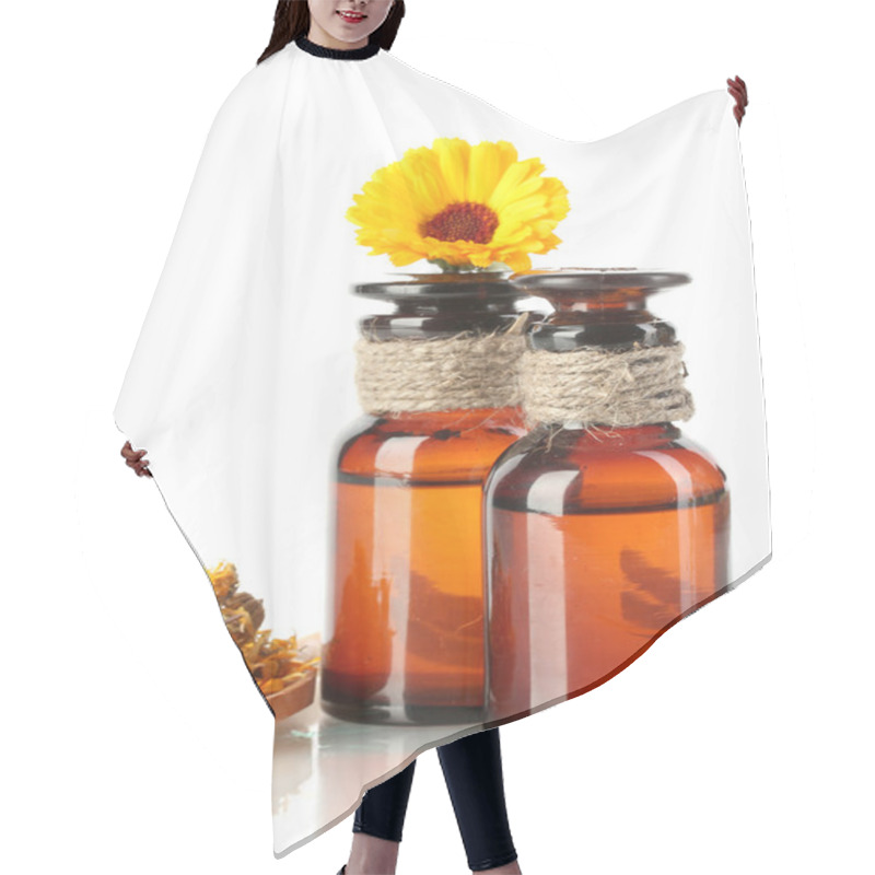 Personality  Medicine Bottles And Calendula, Isolated On White Hair Cutting Cape