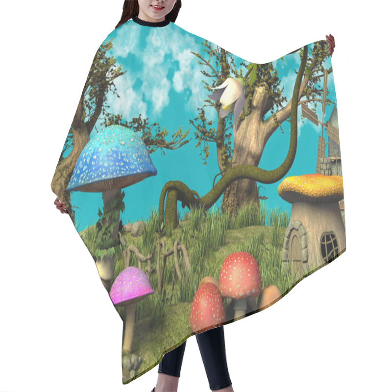 Personality  A Fantasy Scene Of A Sunny Day Meadow, With Mushrooms. Hair Cutting Cape