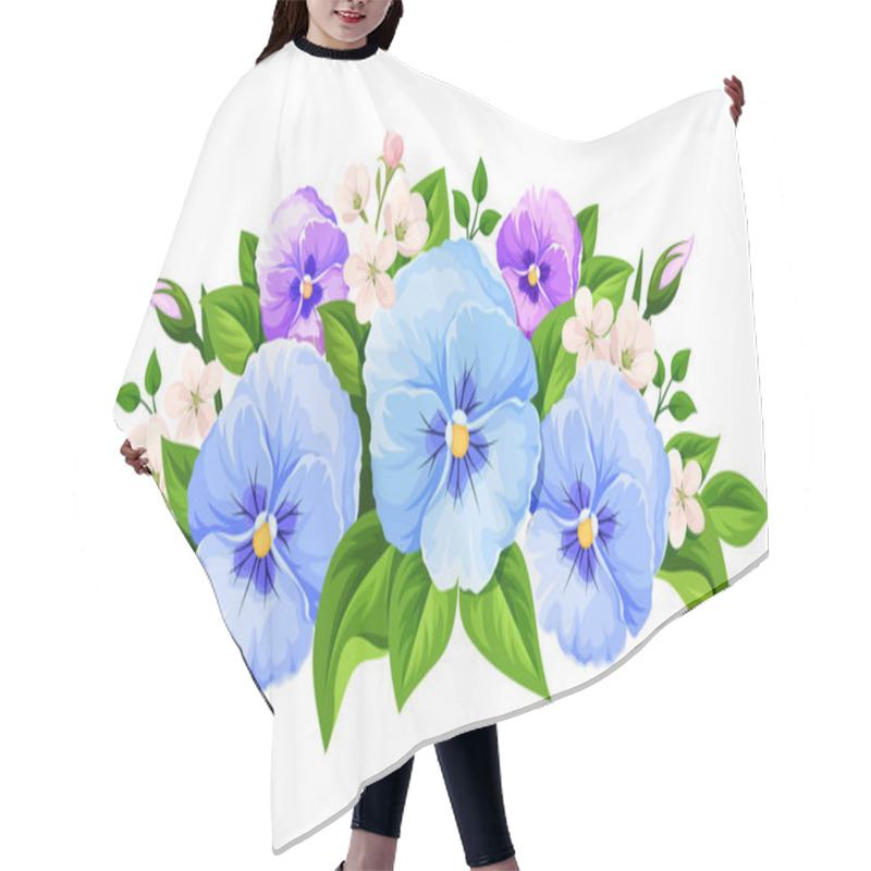 Personality  Blue And Purple Pansy Flowers. Vector Illustration. Hair Cutting Cape