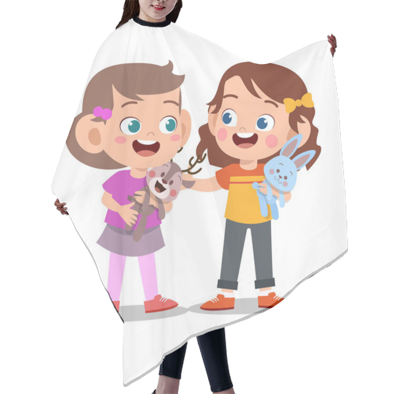 Personality  Happy Cute Kid Play With Friend Together Hair Cutting Cape