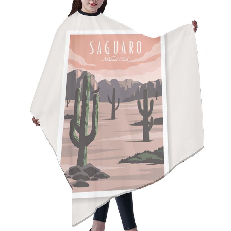 Personality  Saguaro National Park Poster Vector Illustration Design, Desert Poster Design Hair Cutting Cape