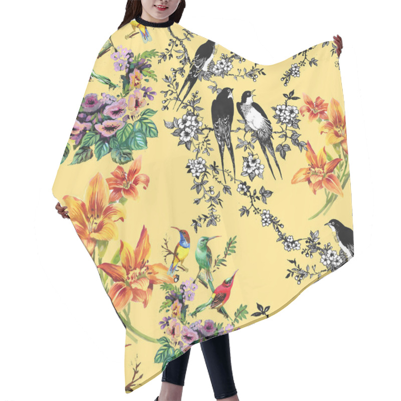 Personality  Tropical  Birds And Exotic Flowers Hair Cutting Cape