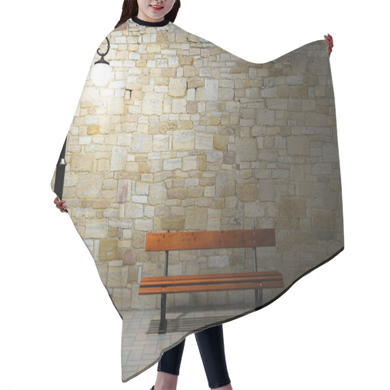 Personality  Illuminated Brick Wall With Old Street Light And Bench Hair Cutting Cape