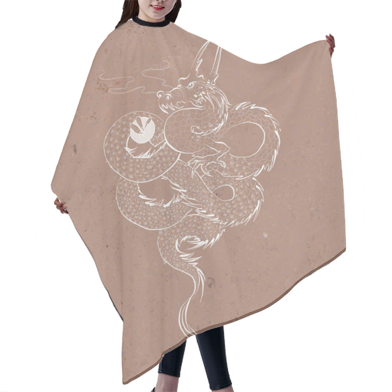 Personality  Hand Drawn Image Of Oriental Dragon On Brown Parcel Paper Background. Translation Of Hieroglyph - Eternity. Hair Cutting Cape