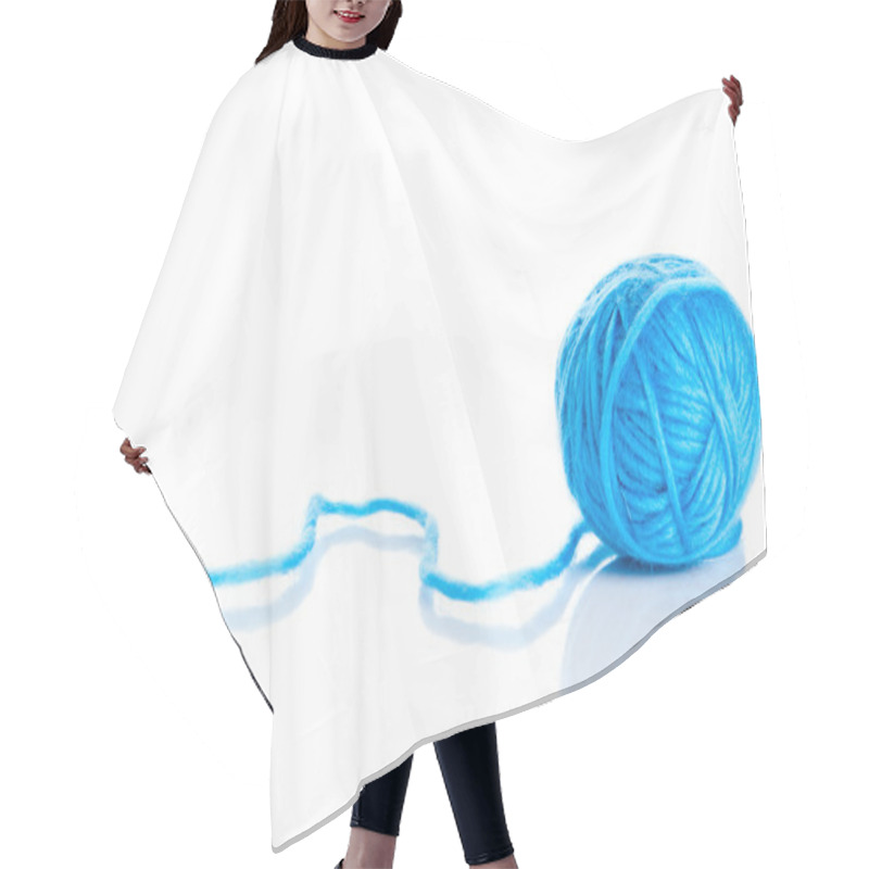 Personality  Blue Ball Of Knitting Yarn On A White Background Hair Cutting Cape