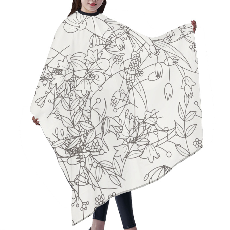 Personality  Doodle Seamless Pattern With Various Doodle Flowers, Leaves And Branches. Hair Cutting Cape