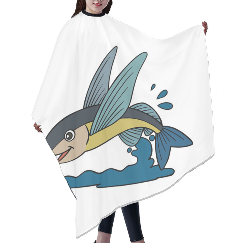 Personality  Cute Cartoon Flying Fish On White Background For Childrens Prints, T-shirt, Color Book, Funny And Friendly Character For Kids Hair Cutting Cape