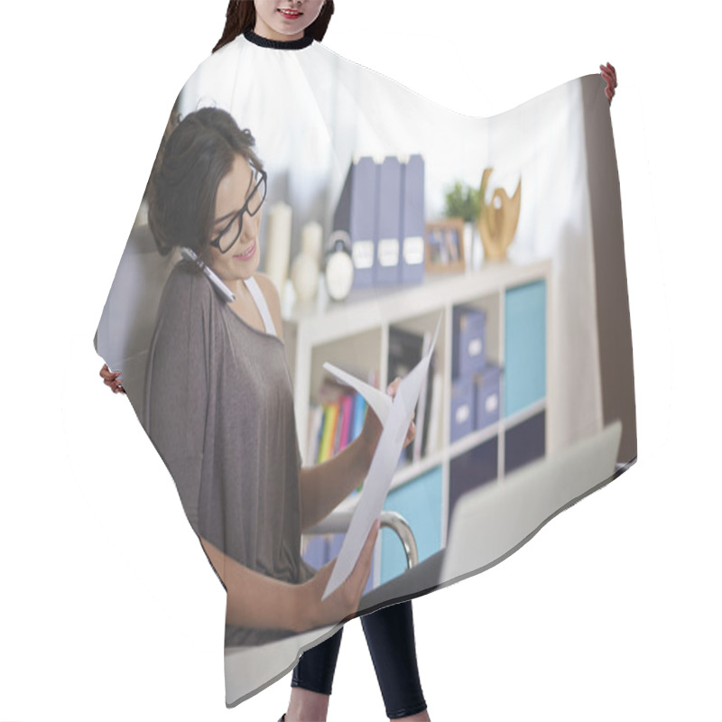 Personality  Young Woman Working At Home Hair Cutting Cape