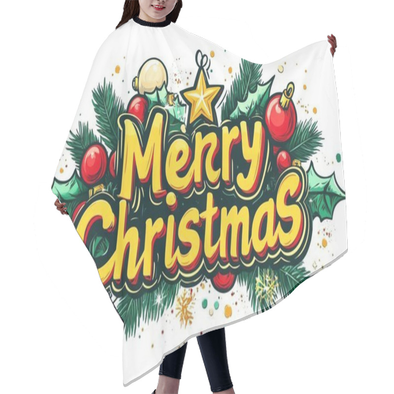 Personality  Festive 'Merry Christmas' Design With Ornaments And Pine Branches. Hair Cutting Cape