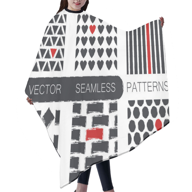 Personality  Set With Six Seamless Patterns With Triangles, Strokes, Rhombus, Hair Cutting Cape