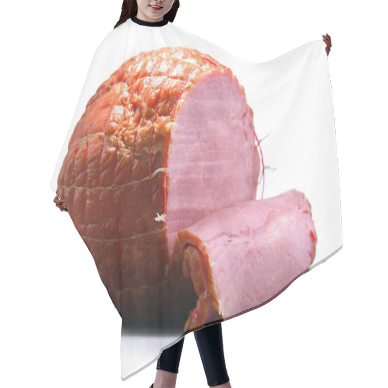 Personality  Piece Of Ham Isolated On White Background. Meatworks Product Hair Cutting Cape