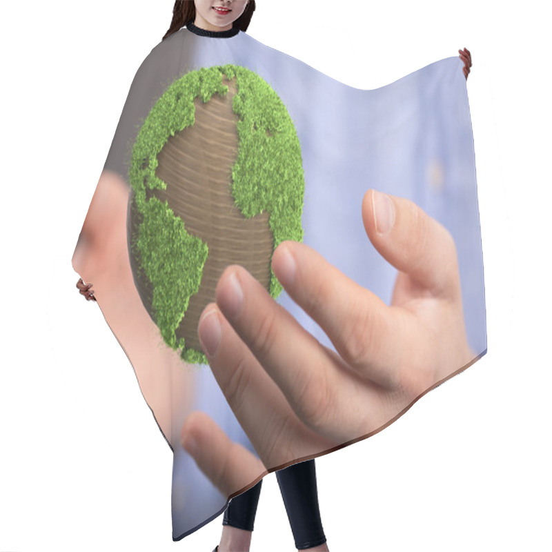 Personality  Close Up View Of A Hand Touching A Planet Globe   Hair Cutting Cape