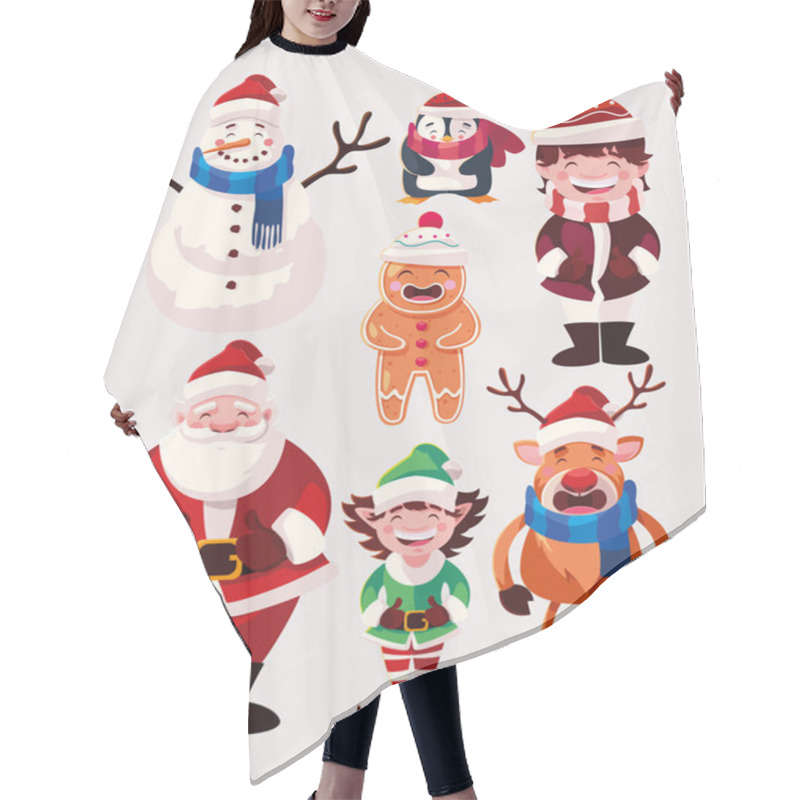 Personality  Set Of Icons Christmas With Santa Claus And Animals Hair Cutting Cape