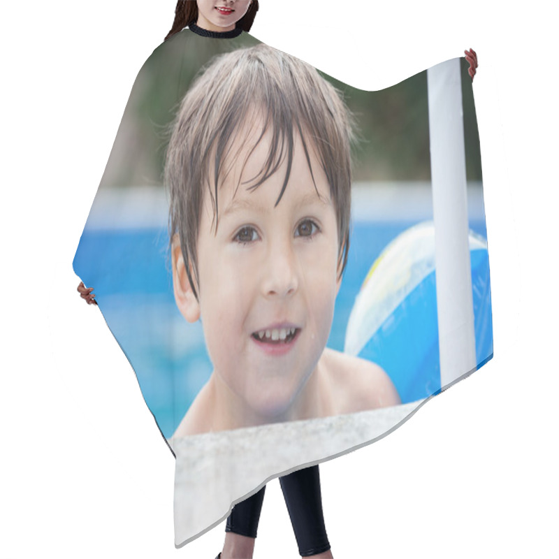 Personality  Sweet Little Boy, Swimming In Big Swimming Pool Hair Cutting Cape