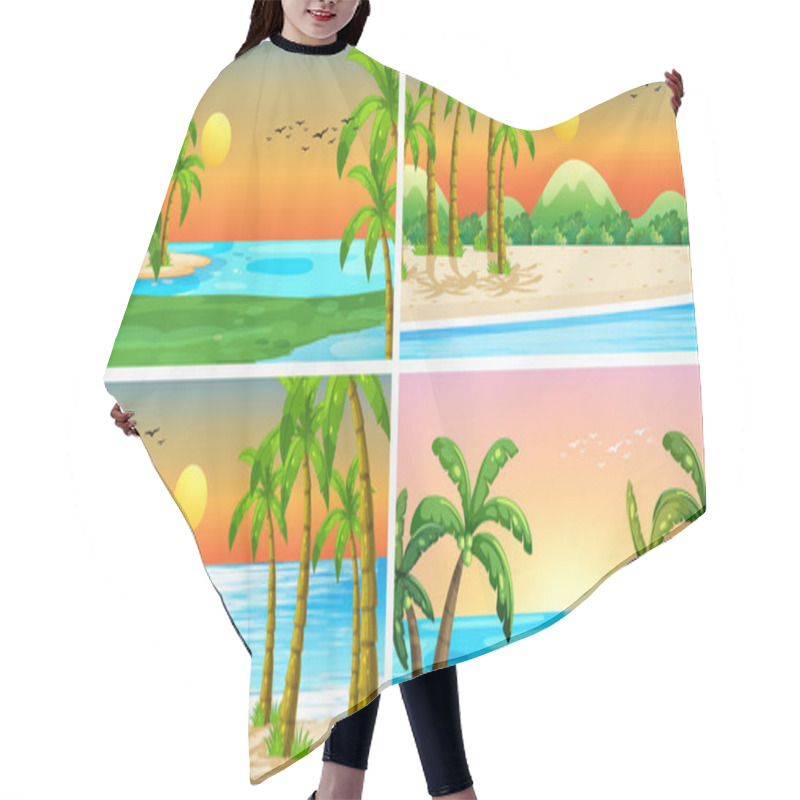 Personality  Set Of Tropical Ocean Nature Scenes With Beaches Hair Cutting Cape