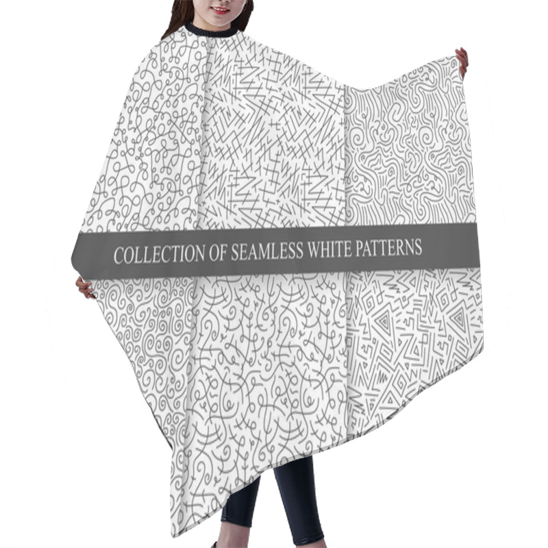 Personality  Collection Of Hand Drawn Seamless Patterns. Hair Cutting Cape