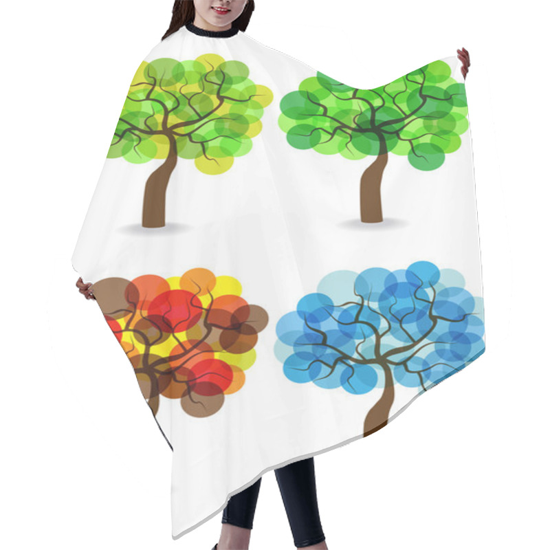 Personality  Four Seasons Trees Isolated On White Background Hair Cutting Cape