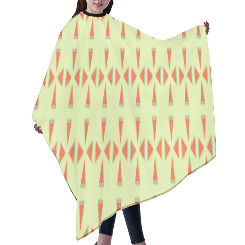 Personality  Panoramic Shot Of Seamless Pattern With Handmade Paper Watermelon Slices Isolated On Green Hair Cutting Cape