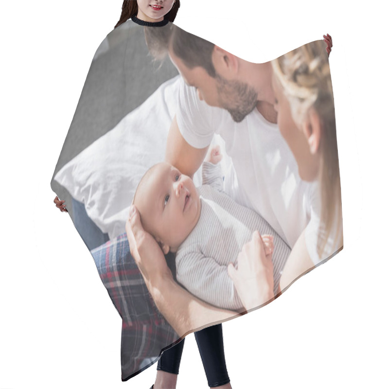 Personality  Parents With Baby Boy Hair Cutting Cape