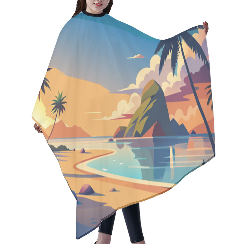 Personality  Summer Tropical Beach Landscape Background Hair Cutting Cape