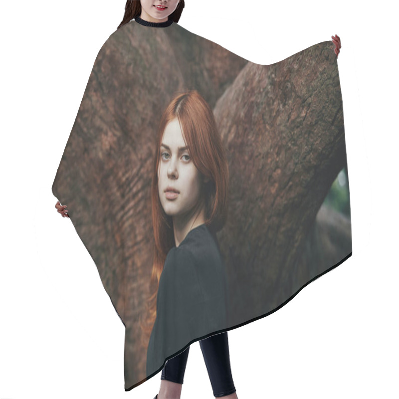 Personality  Woman In Black Dress Nature Walk Garden Trees Fresh Air Hair Cutting Cape