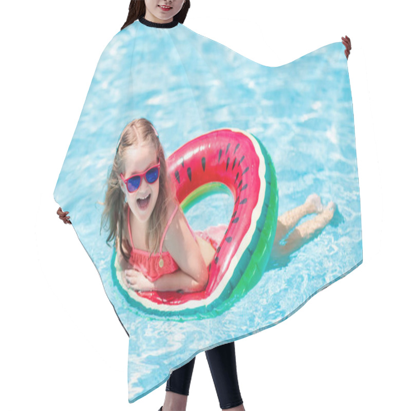 Personality  Child In Swimming Pool. Kids Swim. Water Play. Hair Cutting Cape