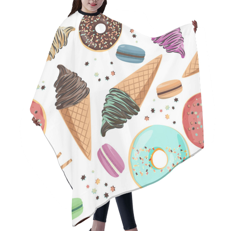 Personality  Seamless Pattern With Sweets - Ice Cream, Macarons And Donuts. Hair Cutting Cape