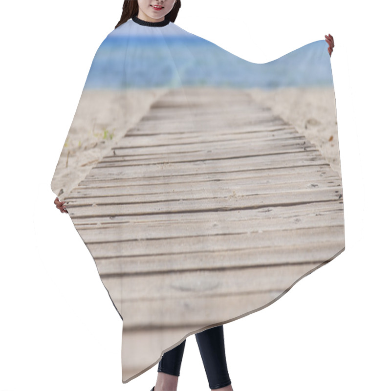 Personality  Beach Wooden Path And Sea Background Hair Cutting Cape