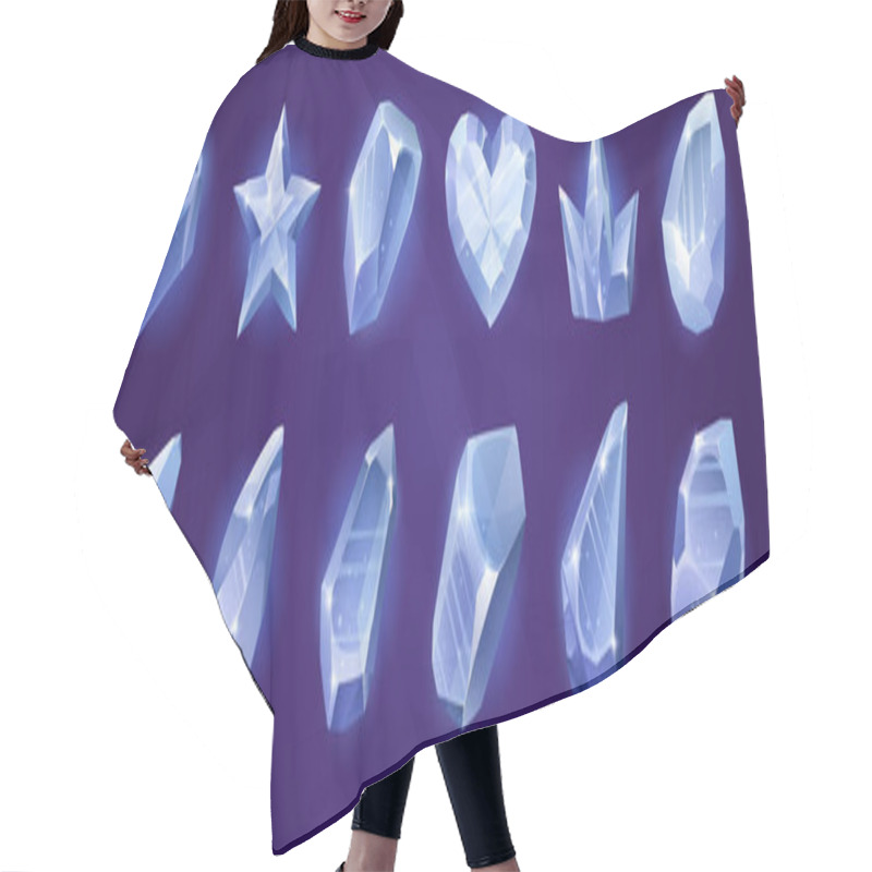 Personality  Game Icons Of Diamond Crystals, Blue Shiny Gems Hair Cutting Cape