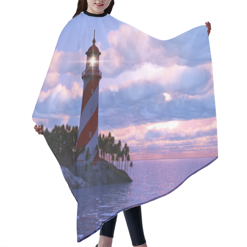 Personality  Dramatic Sunset With Lighthouse On Island In Sea Hair Cutting Cape