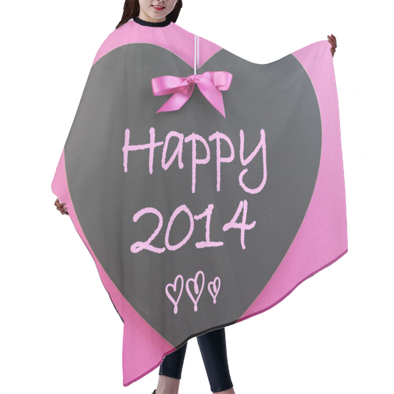 Personality  Happy New Year 2014 Message Greeting Written On Heart Shape Blackboard Hair Cutting Cape