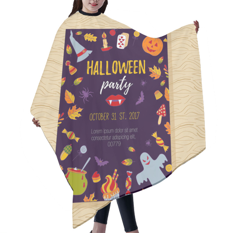 Personality  Halloween Party Invitation With Doodles Hair Cutting Cape