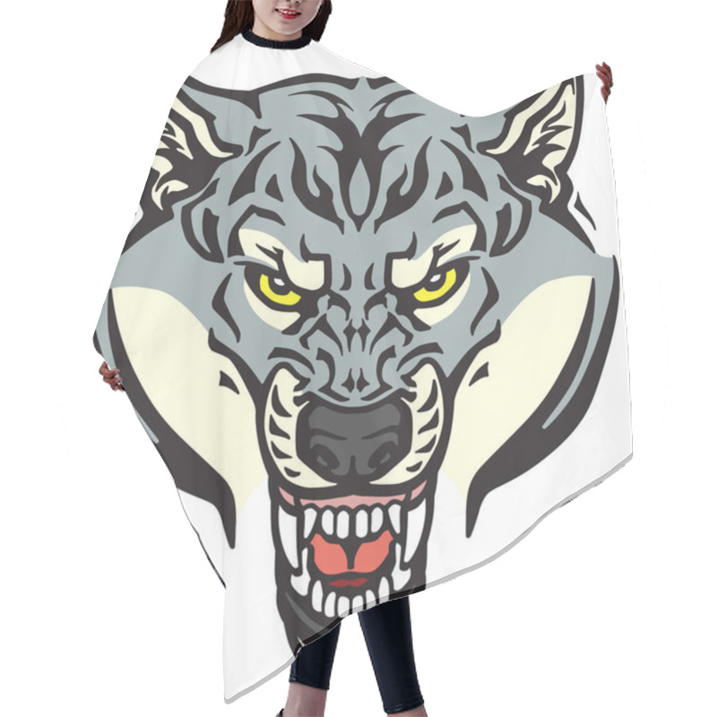 Personality  Angry Wolf Head . Tattoo Style Vector Illustration Hair Cutting Cape