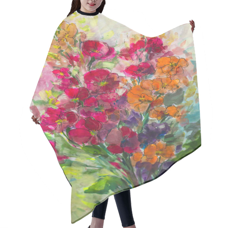 Personality  Texture Oil Painting Flowers, Painting Vivid Flowers, Flora Hair Cutting Cape