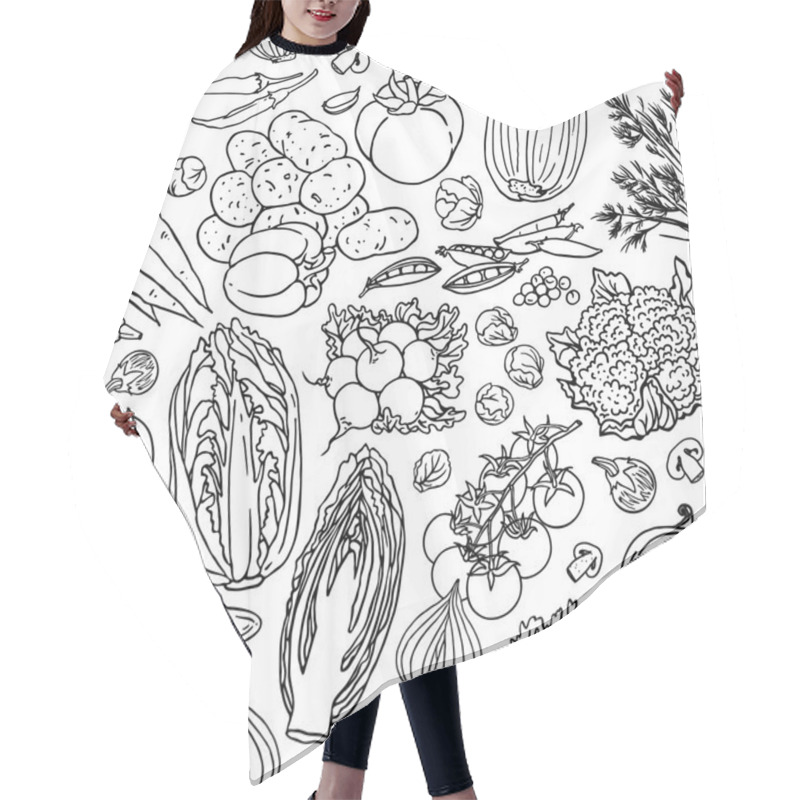 Personality  Vegetable Sketchy Line Seamless Pattern Hair Cutting Cape