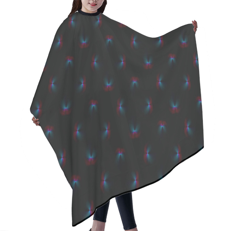 Personality  Blue-red Butterflies On A Black Background. Background Image.A Repeating Pattern Of Blue-red Butterflies In A Diamond Shape. Hair Cutting Cape