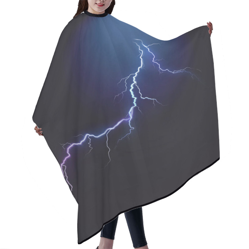 Personality  Realistic Vector Lightning On Black Energy Background. Bright Hair Cutting Cape