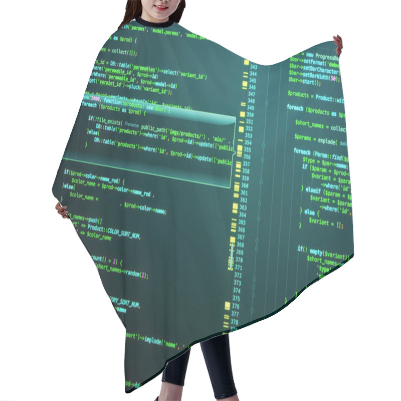 Personality  PHP In Code Editor, Close Up. Programming Concept. Web Developing On The Php Language Hair Cutting Cape